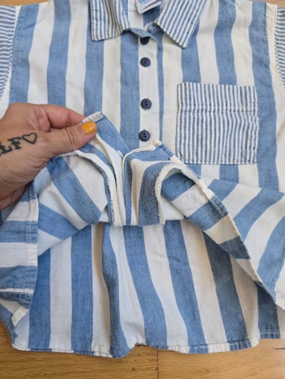 Vintage 80s | OshKosh B'Gosh Blue Stripe Short Sleeve Button Up Shirt Toddler
